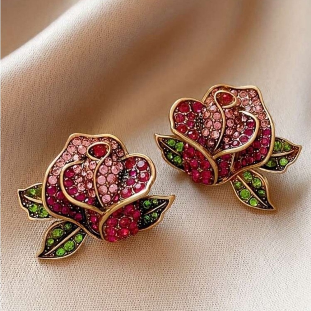 Rhinestone Gorgeous Rose Earrings